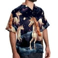 thumbnail image 2 of Starry Unicorn Men's Poplin Shirt, Casual Short Sleeve Printed Button Down Summer Beach Unisex Shirts, 2 of 6