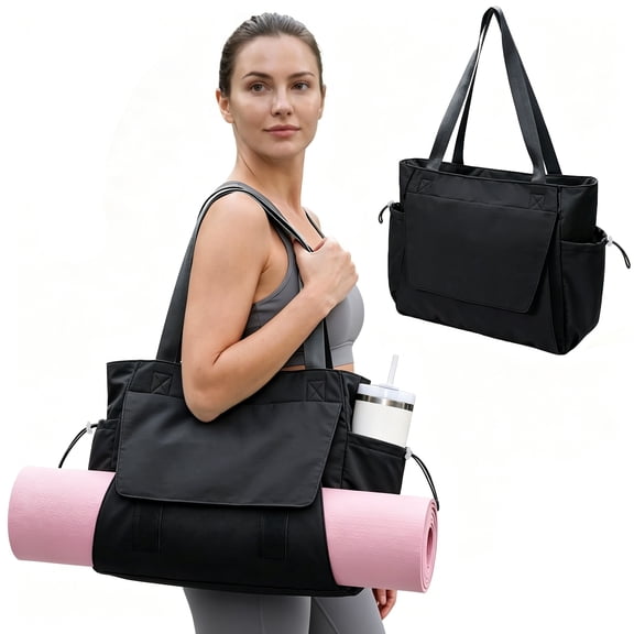 Yoga Bags for Women Yoga Mat Bag Carrier Carryall Tote with with Hook-and-loop, Pilates Shoulder for Travel Beach Gym Office Workout, Black