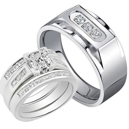 Pompeii3 1 3ct His Hers Diamond Trio Engagement Matching Mens
