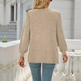 thumbnail image 4 of Women Solid Pullover Shirts Long Puff Sleeve Round Neck Casual Loose T-Shirt Pleated Tops Beige,M, 4 of 6