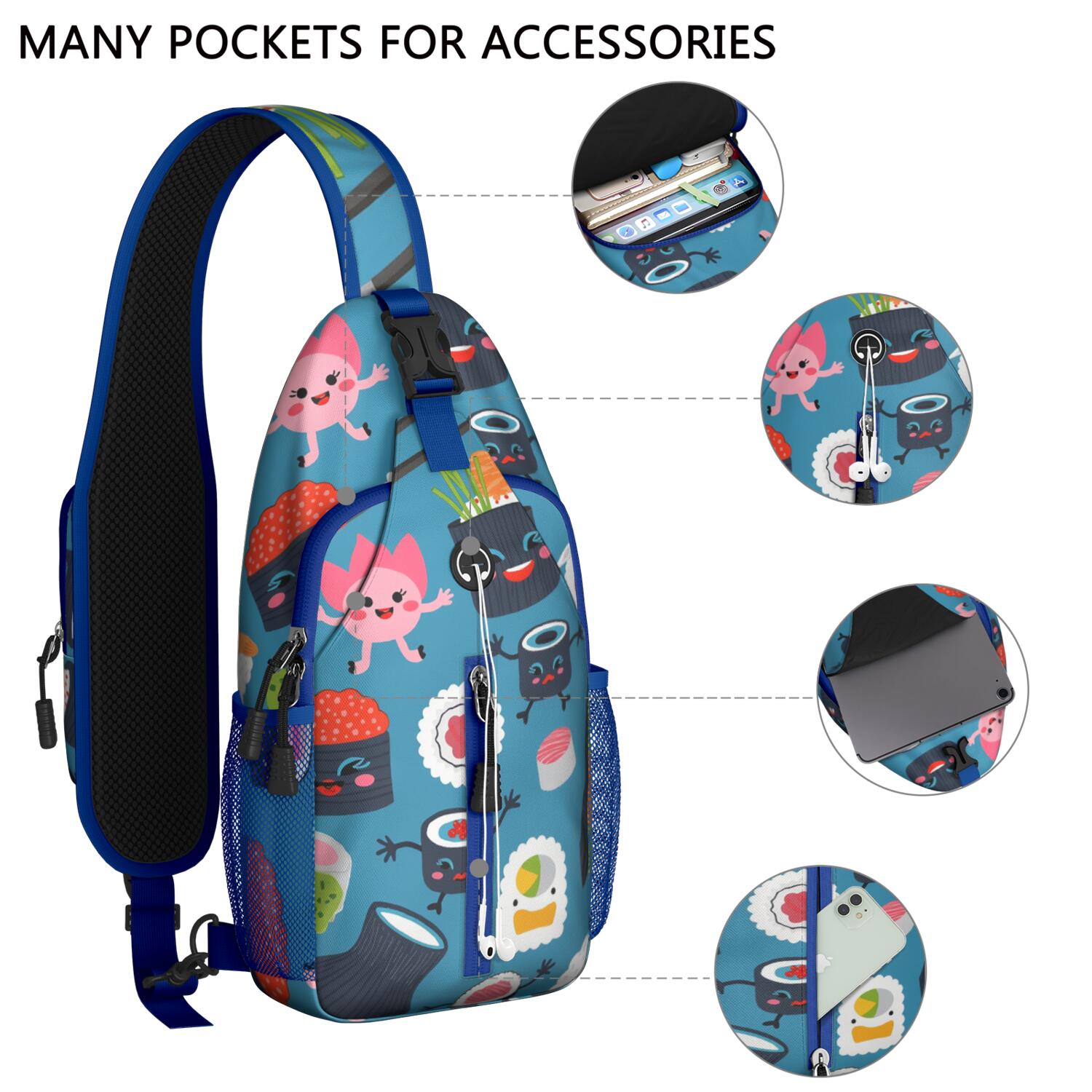 Crossbody Sling Bag Sushi Hiking Sling Backpack Casual Bag for Men Women