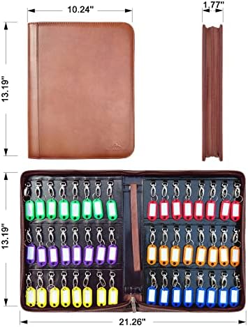 Portable Key Organizer,Zippered Key Organizers Case with 48 Key Hooks and Tags Key Storage,Leather Apartment Manager and Landlord Key Holder,Key Organizer Box for Real Estate Sales,Hotels,Car Service