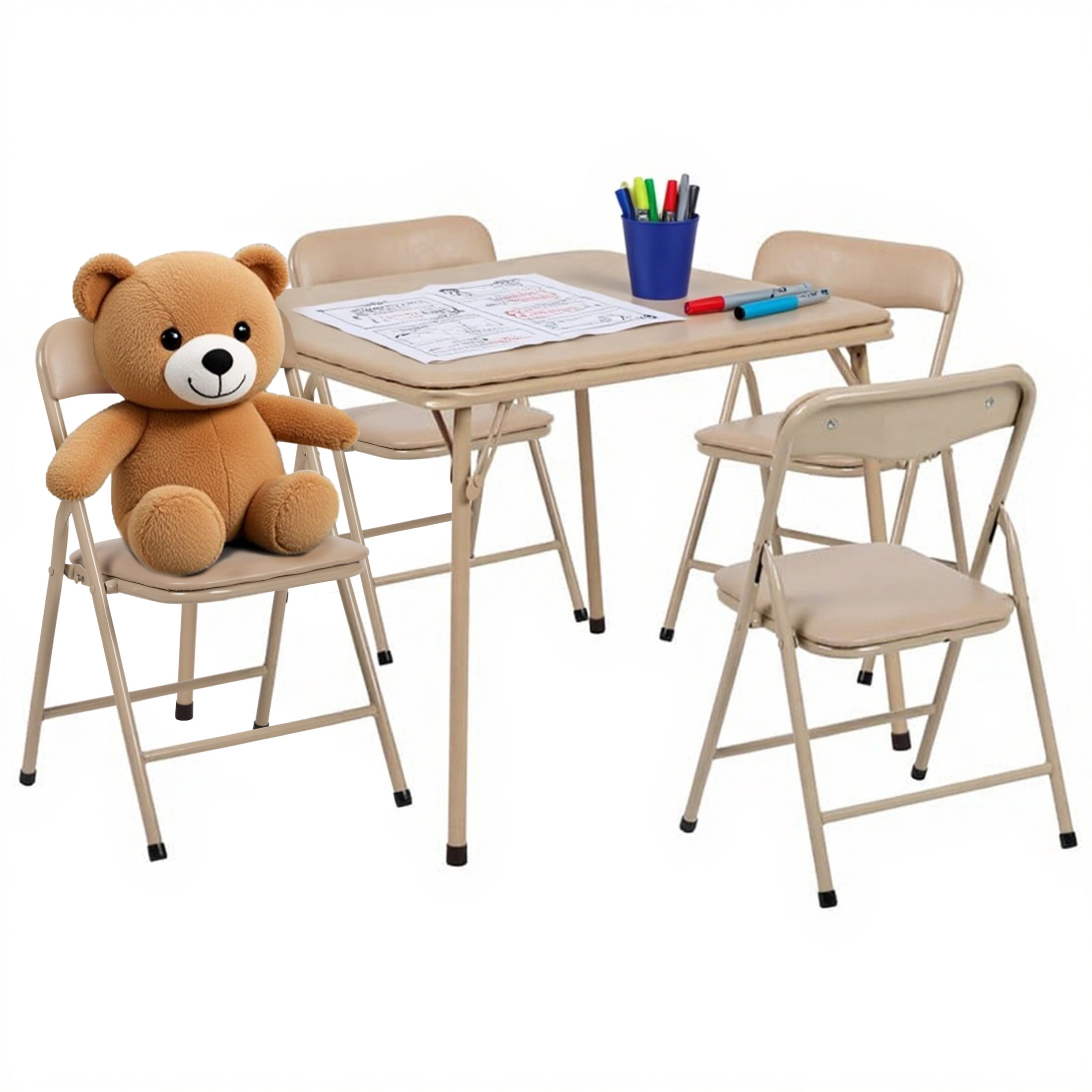 Flash Furniture Mindy Kids 5-Piece Folding Square Activity Table and Chairs Set, Tan