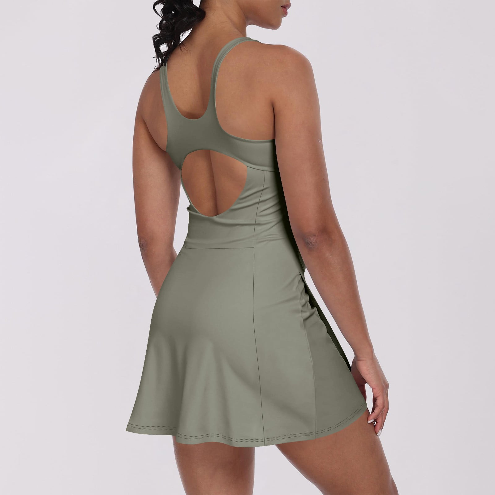 lcziwo Womens Tennis Dress Built in Shorts Solid Casual Square Neck Sleeveless Workout Athletic Mini Skort Dress 2025 Summer Golf Dress Vacation Outfits Gray M Lightning Sales Today
