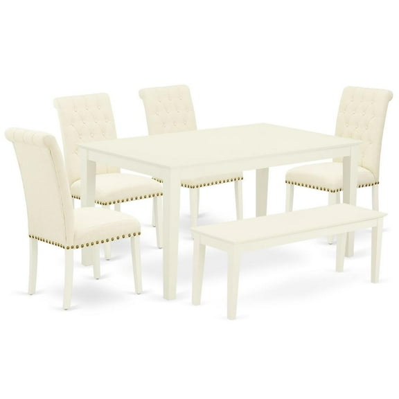 East West Furniture Capri 6-piece Wood Dining Set in Linen White/Light Beige