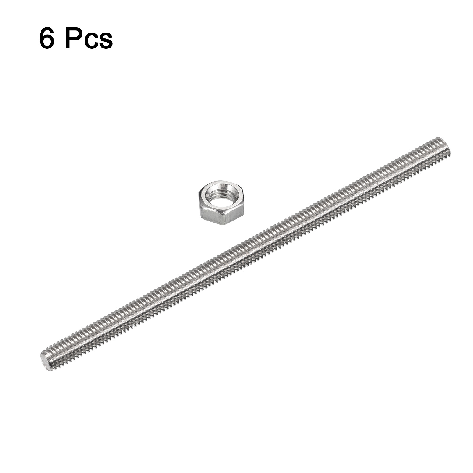 Uxcell 6Pack M6 x 400mm Fully Threaded Rod w 6Pack Hex Nuts, 1mm Pitch 304 Stainless Steel Right Hand Threaded Rod