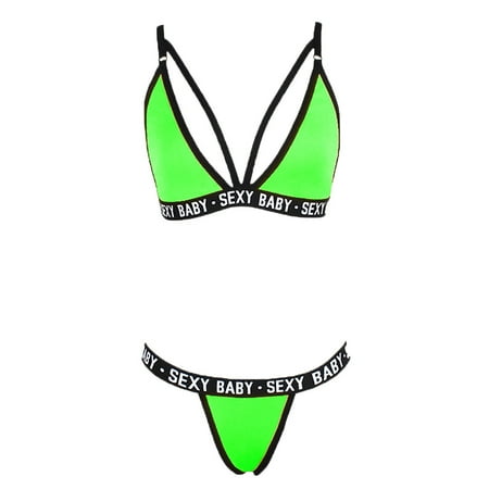 

Fashion Women Letter Solid Patchwork Lingerie Underwear G-String Set
