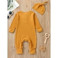 thumbnail image 3 of Newborn Baby Boy Girls Solid Color Jumpsuit Ribbed Long Sleeve Romper with Hat for Infant Toddler Fall Clothes 2Pcs Set, 3 of 7
