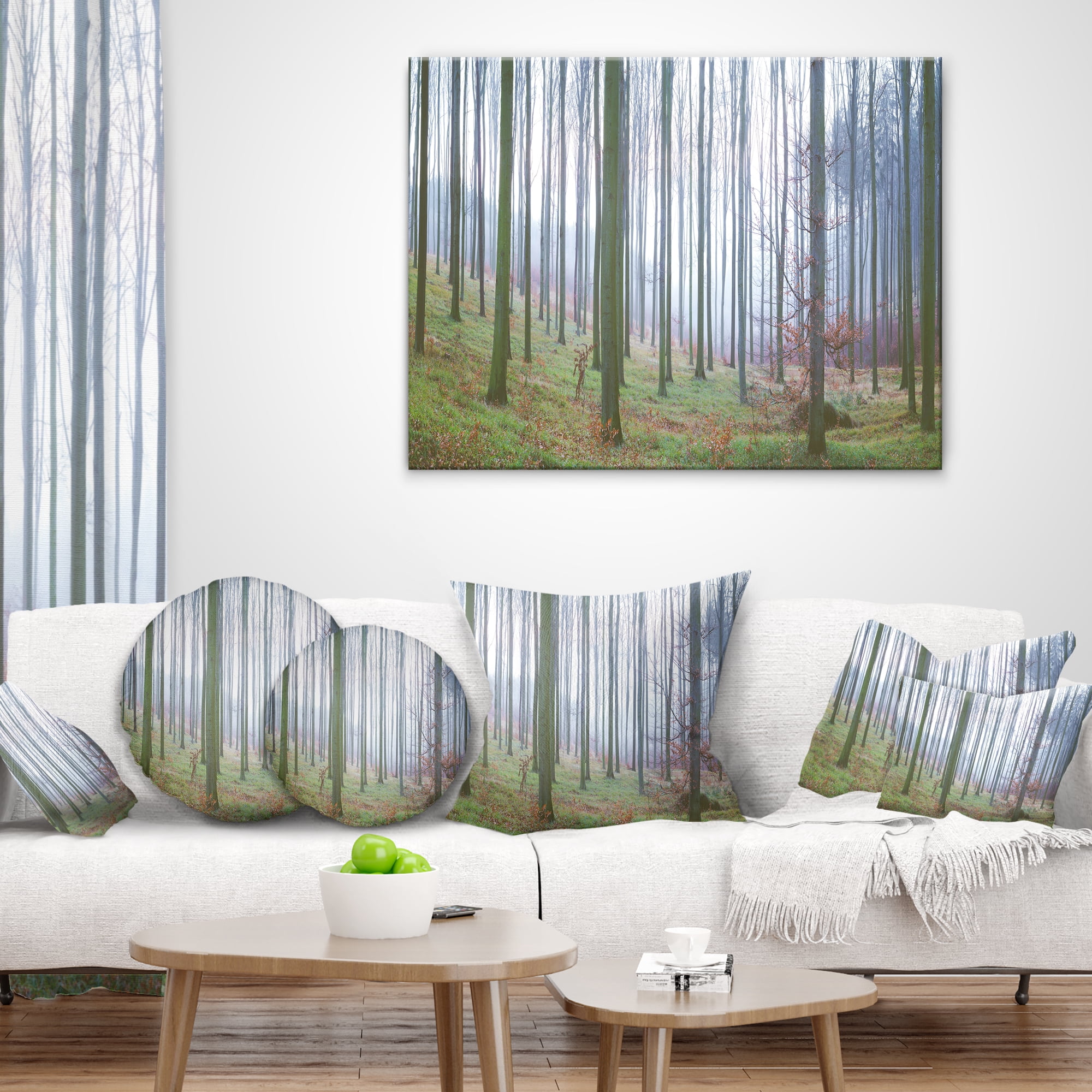 Designart Autumn Tree Trunks Panorama - Oversized Forest Throw Pillow - 18x18
