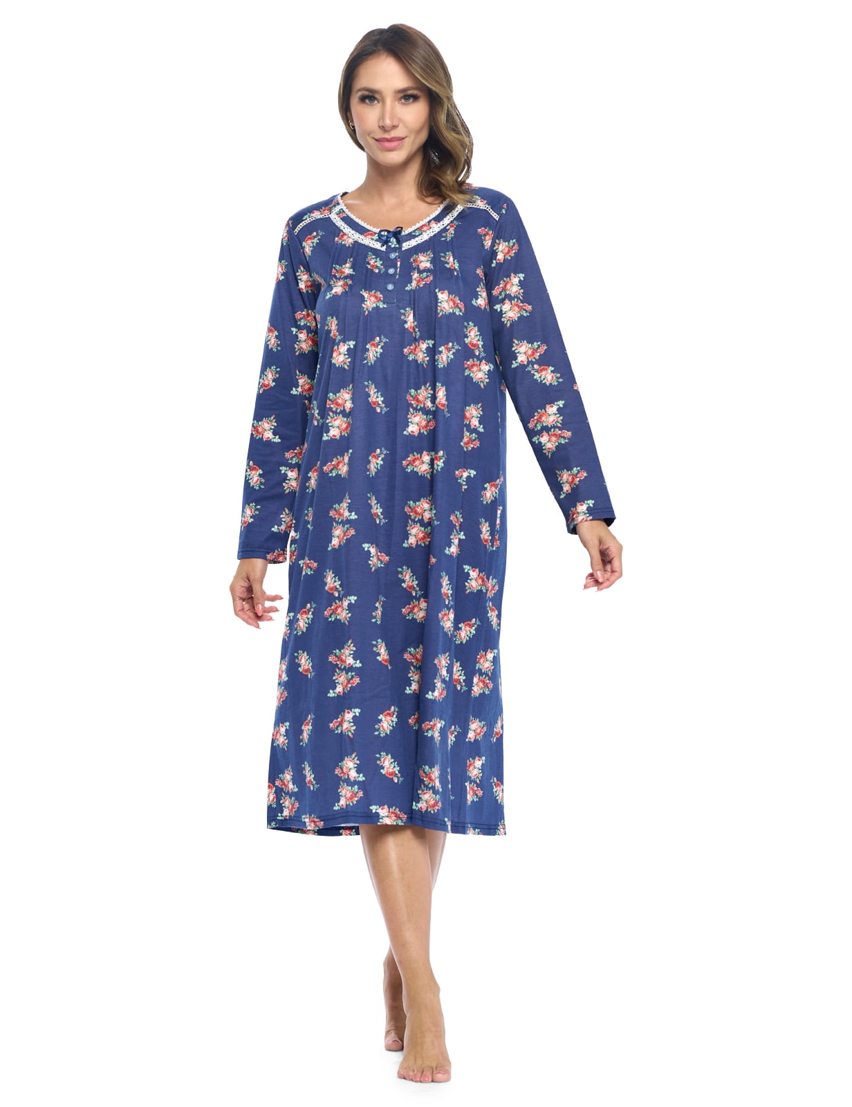Casual Nights Women's Long Floral & Lace Henley Nightgown