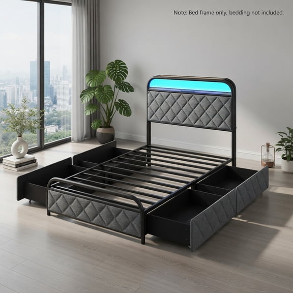 Topcobe Twin/Full/Queen Size Bed Frame with LED Lights and Charging Station, Indoor Furniture, Modern Furniture for Bedroom-Twin Size