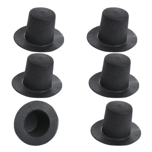 6pc Flocked Black Felt Doll Top Hats - for Dolls and Crafts - Factory Direct Craft