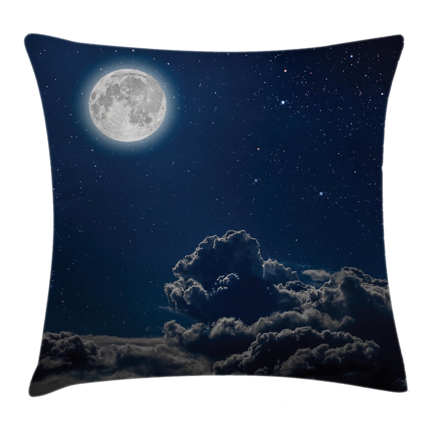 Galaxy Throw Pillow Cushion Cover, Moon and Stars in Magical Midnight