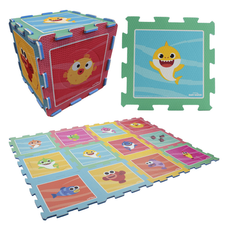 YuMe Brand Baby Shark Soft EVA Foam Tile Play Mat for Infants, 12 Pieces 48x36 Inches, Unisex