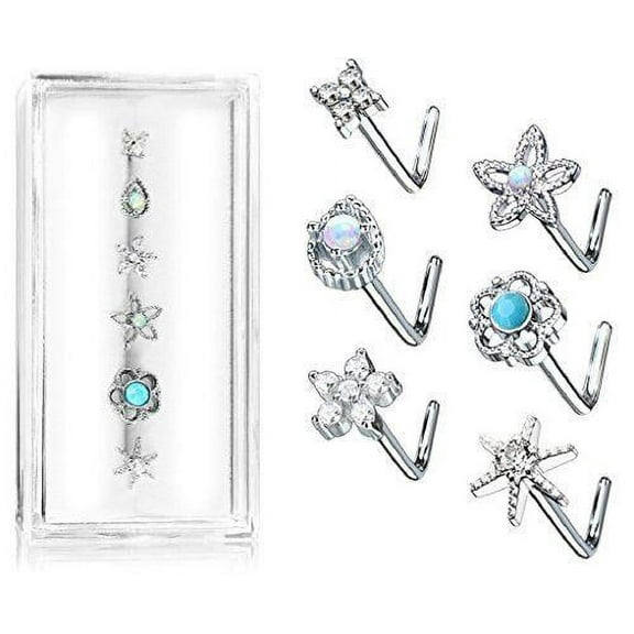 Body Accentz L Bend 316L Surgical Steel Nose L Bend Stud Rings Stars Flower Star