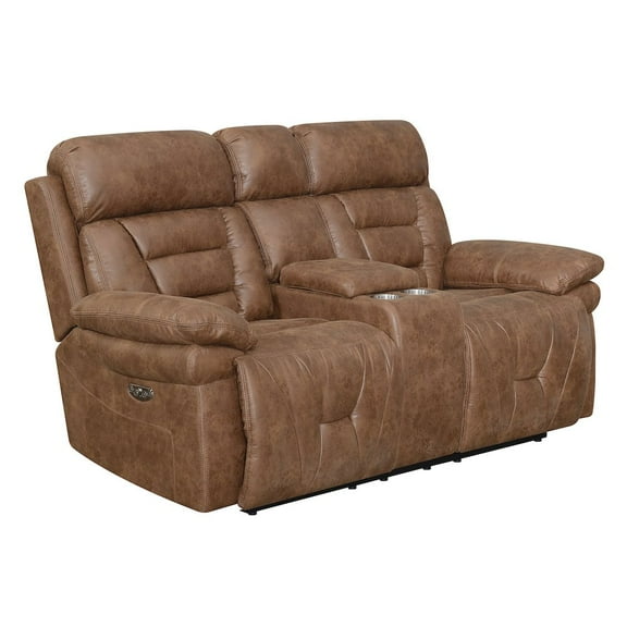 Steve Silver Brock Cinnamon Faux Leather Power Recliner Console Loveseat