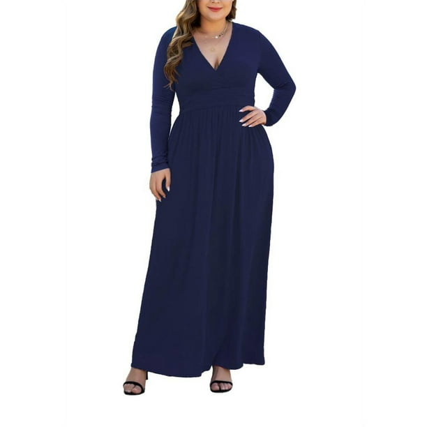 PCEAIIH Women's Plus Size Causal Maxi Dresses with Pockets Long Sleeve