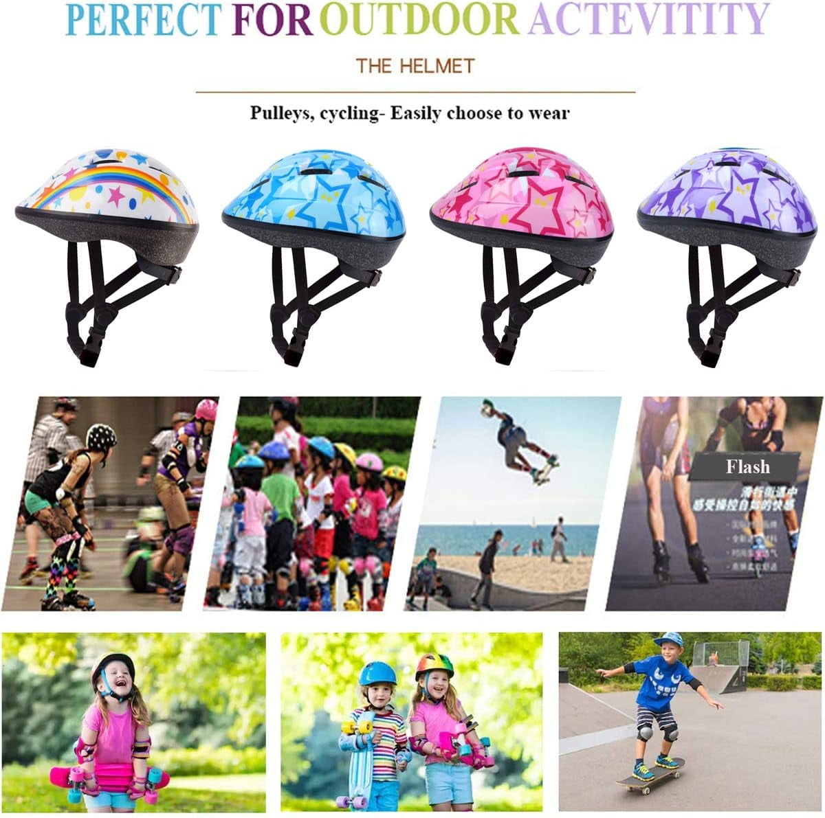 YouLoveIt Children Bike Helmet Children Sport Protective Gear Set with Knee Pads Elbow Pads Wrist Guards Youth Skateboard Helmet For Boys Girls Toddler Helmet
