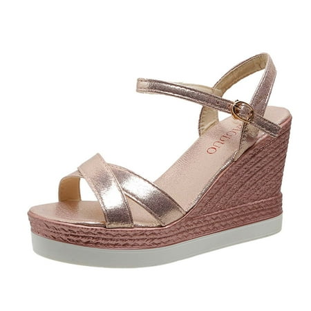 

Hauiodp Wedge Sandals for Womens Dressy Open Toe Ankle Strap Wedge Platform Espadrille Sandal - Dressy Sandals Women - Strappy Casual Braided Heels Summer Bohemia