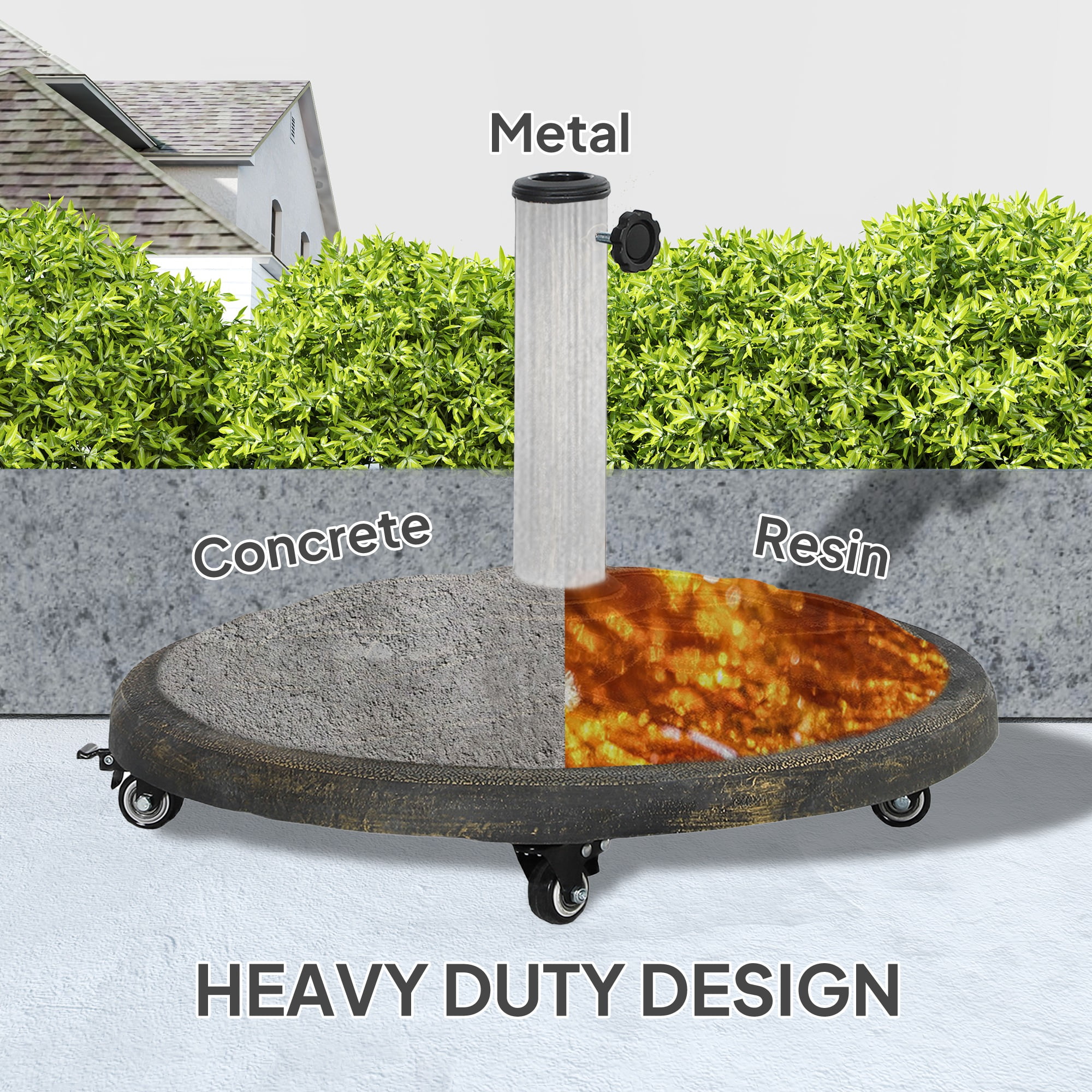 Outsunny Round Patio Umbrella Base with Wheels, 44 lbs Resin Umbrella Stand Base, Patio Umbrella Holder for 1.3"/1.5"/1.9" Umbrella Poles, Bronze