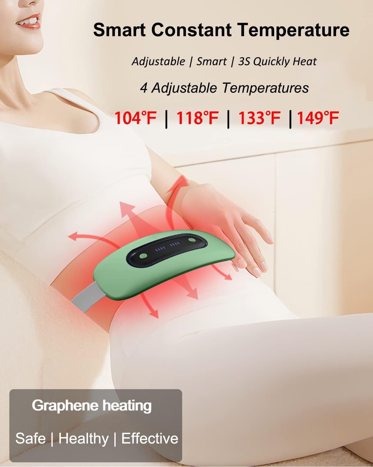 Electric Heating Pad,Portable Cordless Menstrual Heating Pad with 4 Heat Levels and 4 Massage Modes, Fast Large Heating Belly Wrap Belt(Light Green)