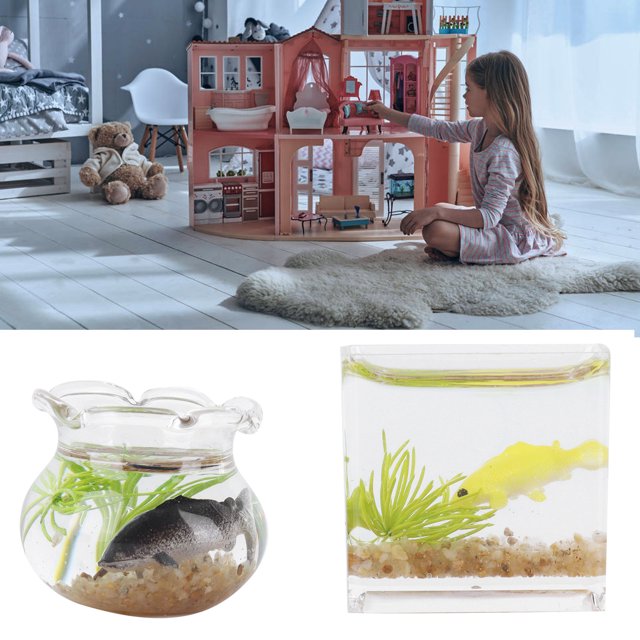 Pecera de casa de muñecas simulación 1:12 pecera en miniatura en miniatura 2 piezas para accesorios de casa de muñecas ANGGREK Otros