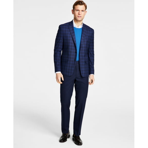 Michael Kors Men's Classic Fit Notch Lapel Plaid Sport Coat Navy Blue 38R