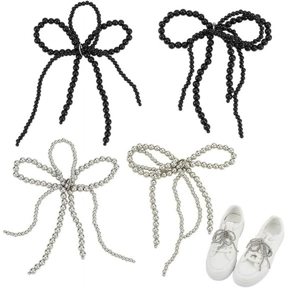 2 Colors 4Pcs Pearls Bow Shoelace Charms Bowknot Shoe Charms Pearl Shoe Clip Charms Shoelace Jewelry Charms Shoe Accessories for Women Sneaker
