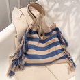thumbnail image 2 of Bolsos de playa grandes para mujer Bolsos de hombro a rayas Bolso de hombro de tendencia con borlas, 2 of 5