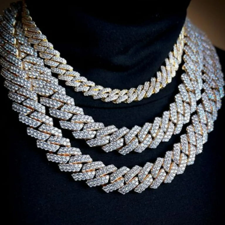 Iced Out Bling AAA Rhinestones Prong Cuban Link Chain Men's Iced Out Bling AAA Rhinestones Prong Cuban Link Chain Men's