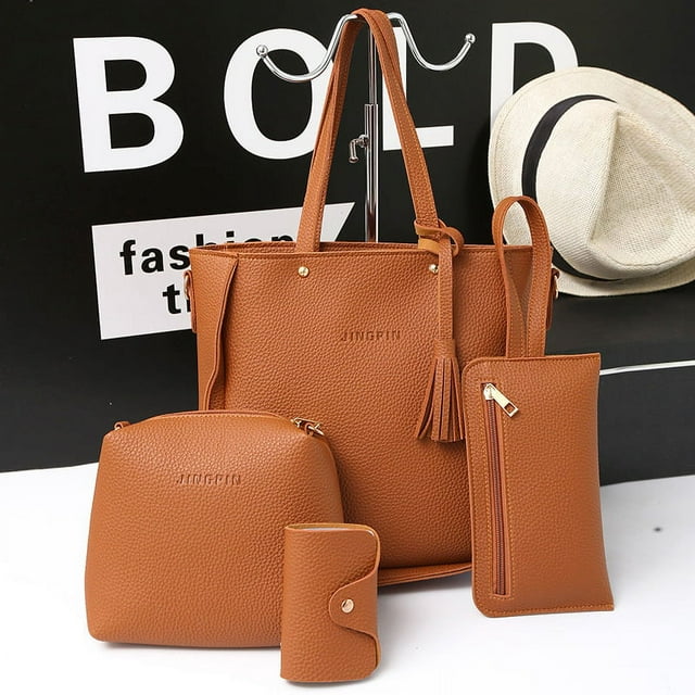 Bolso de mujer, bolso bandolera tipo cubo para mujer, bolso de mano con diseño de lichi, de cuatro piezas