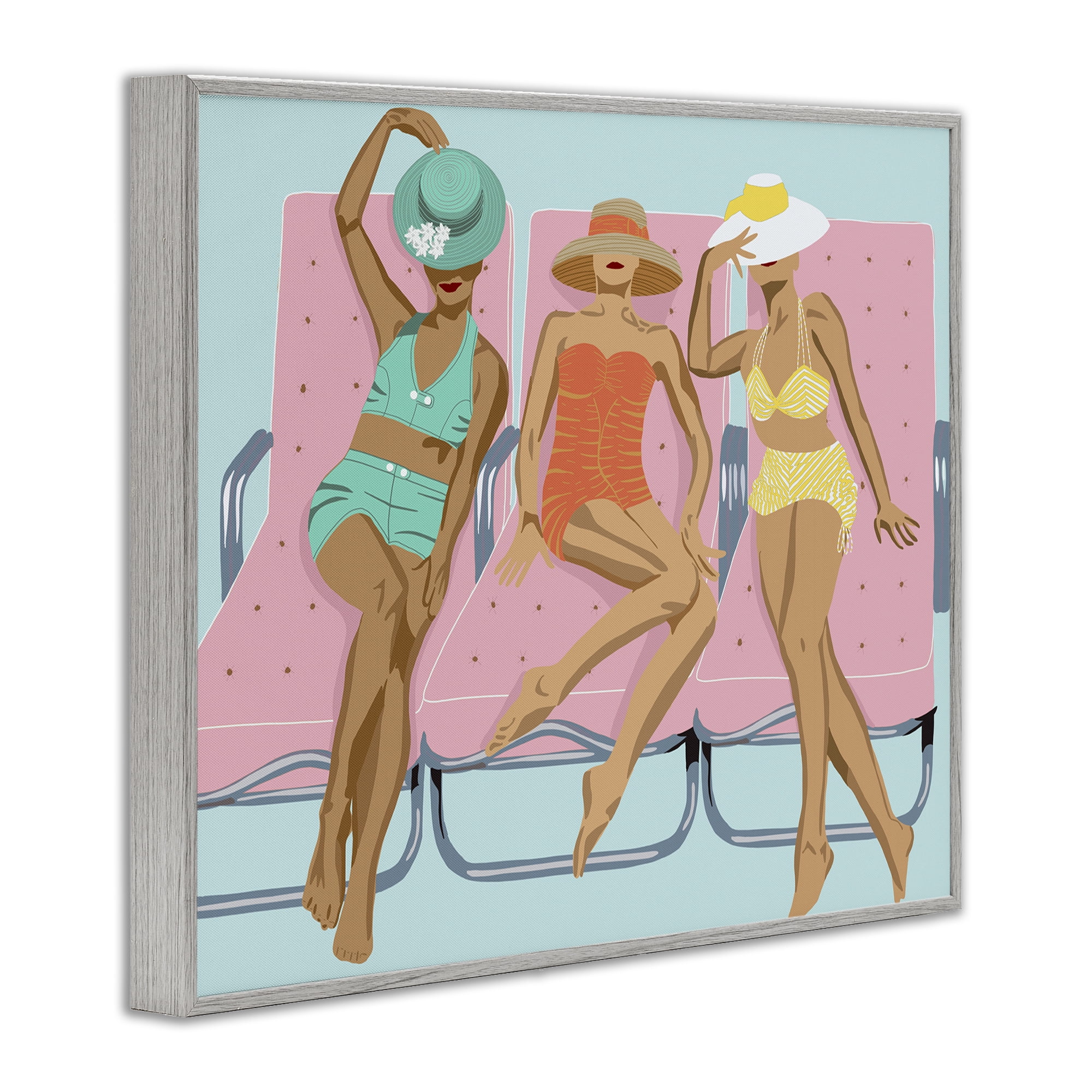 Stupell Industries Glam Beach Friends Novelty Painting Gray Framed Art Print Wall Art, 20 x 16