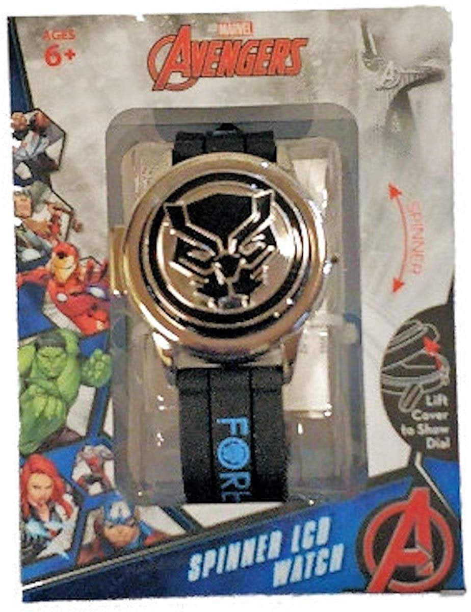 Black Panther flip top spinner Digital bumpy rubber Watch