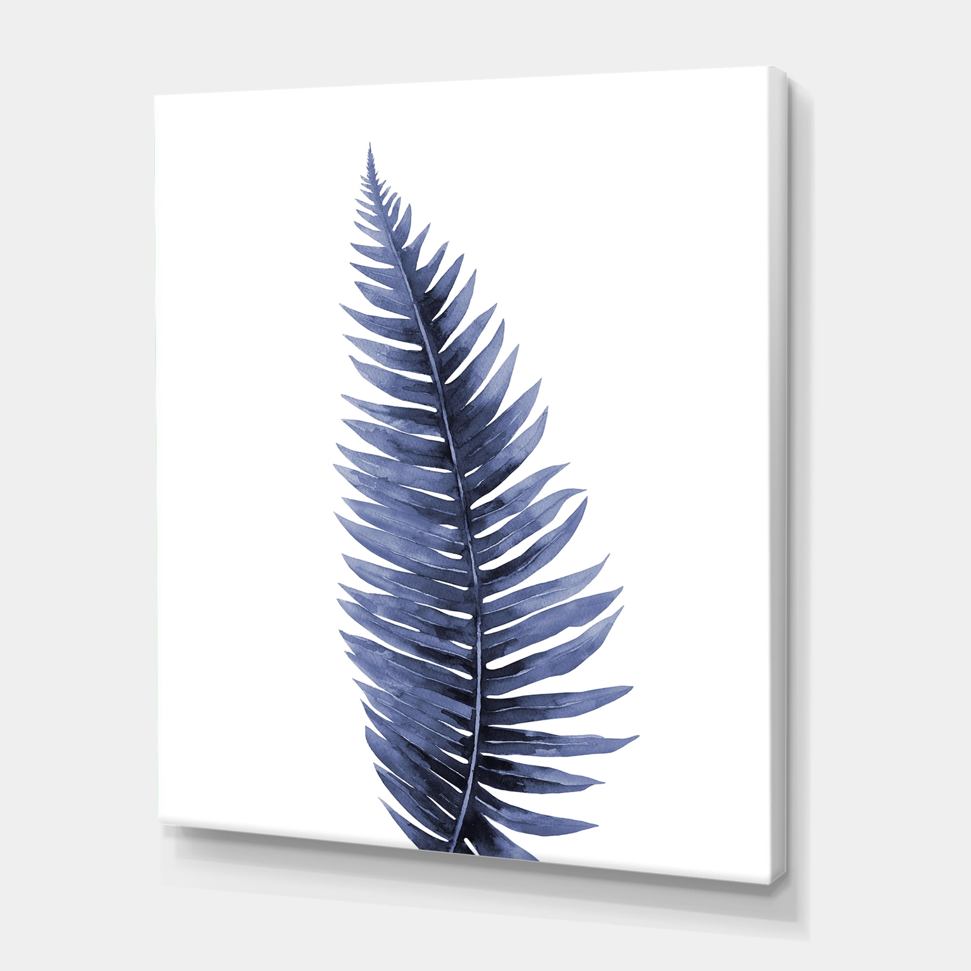 Designart ' Tropical Blue Watercolour Leaves On White ' Bohemian & Eclectic Canvas Wall Art Print