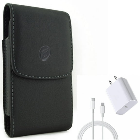 Case Belt Clip & 18W Fast Home Charger for Samsung Galaxy S24 Ultra - Leather Holster Cover Pouch, PD Type-C 6ft USB-C Cable Quick Power for Galaxy S24 Ultra