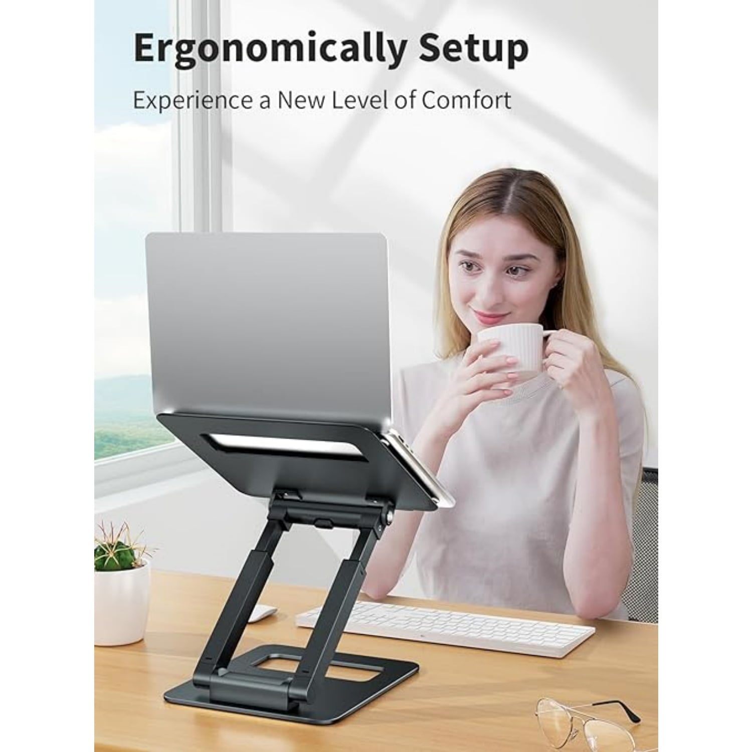 Laptop Stand for Desk Adjustable Height, Telescopic Computer Stand with Pull Out Design Ergonomic Laptop Riser Fits All Laptops 10-17"-Gray