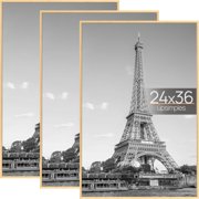 24x36 Poster Frame Natural 3 Pack, Scratch-Proof Picture Frames 24 x 36 for Photo Gallery - Slide-In Strips, Horizontal or Vertical Wall Mounting