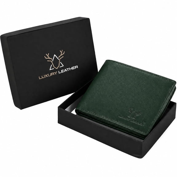 Luxury Leather Genuine Leather RFID Blocking Wallet for Men | Slim Bifold Design with Zipper Coin Pocket, ID Window & Multiple Card Slots | Green