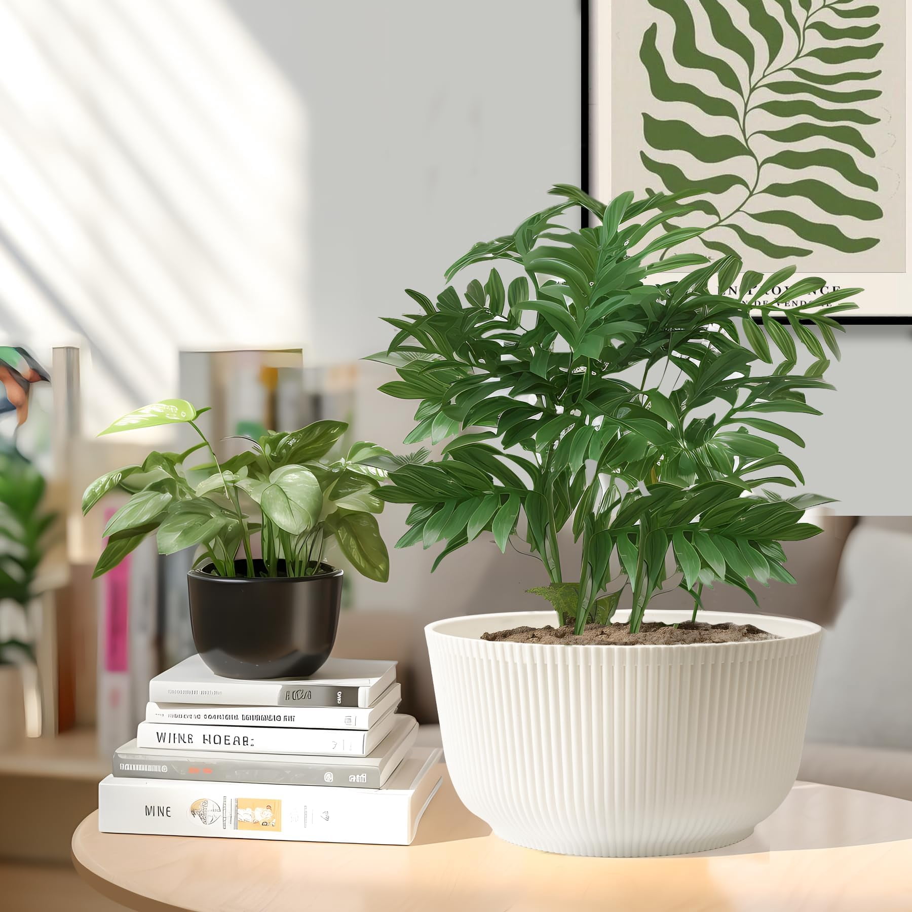 4 Inch Self Watering Plant Pots 6 Pack Small Indoor Planters for African Violets Succulents Durable White Plastic Gardening Containers