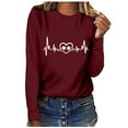 thumbnail image 5 of DDAPJ pyju Long Sleeve T-shirt for Women Dog Paw Heart Print Pullover Tops Teen Girls Cute Graphic Tees Loose Casual Round Neck Raglan Top Valentine's Day Fashion Gift Ideas Wine XXXL, 5 of 5