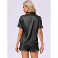 thumbnail image 3 of DARING DIVA Silky Short Sleeve Shorts Button Down  Satin Pajamas Set S Black, 3 of 6