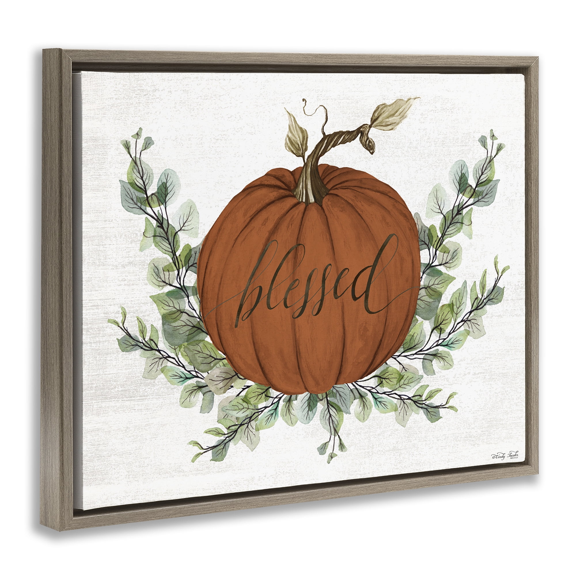 Stupell Industries Orange Blessed Pumpkin Food & Beverage Painting Brown Floater Framed Canvas Art Print Wall Art, 21 x 17