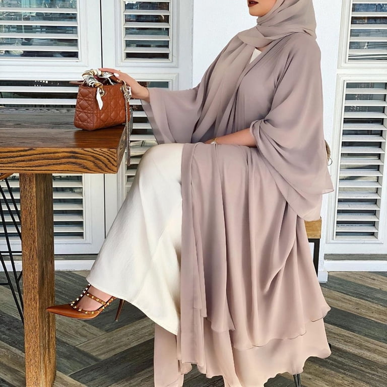Muslim Long Sleeve Flowy Maxi Cardigan Islamic Open Front Kimono