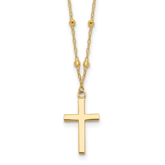 14k Yellow Gold Cross Necklace, Diamond-Cut Pendant with 16.25 in Chain