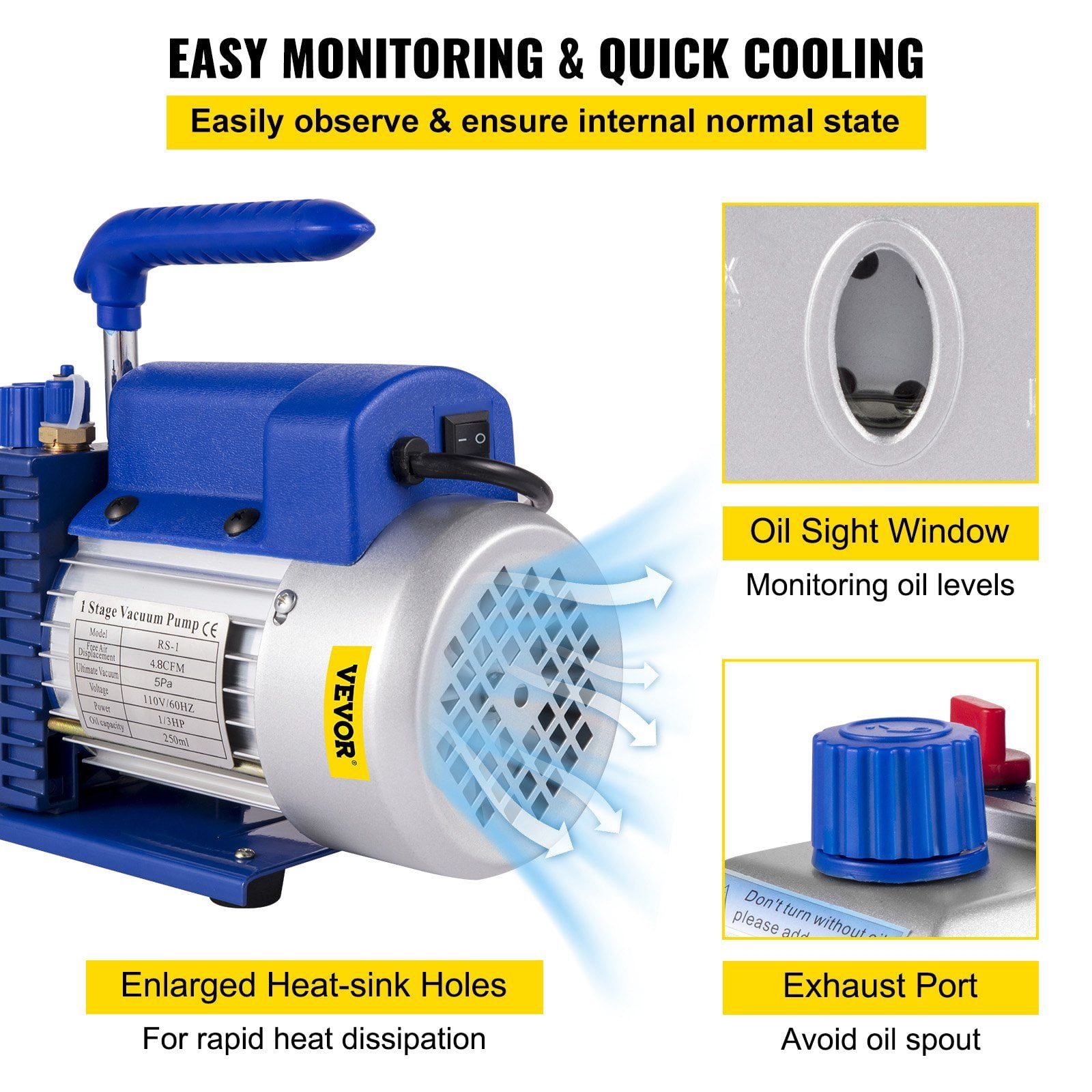 Suction Pump 4.8 CFM 1/4 HP Single Stage HVAC AC Cooling Systems 5 PA Ultimate Vacuum Manifold Gauge Kit R410A R134A R22 Includes 4 Way Gauge Hose