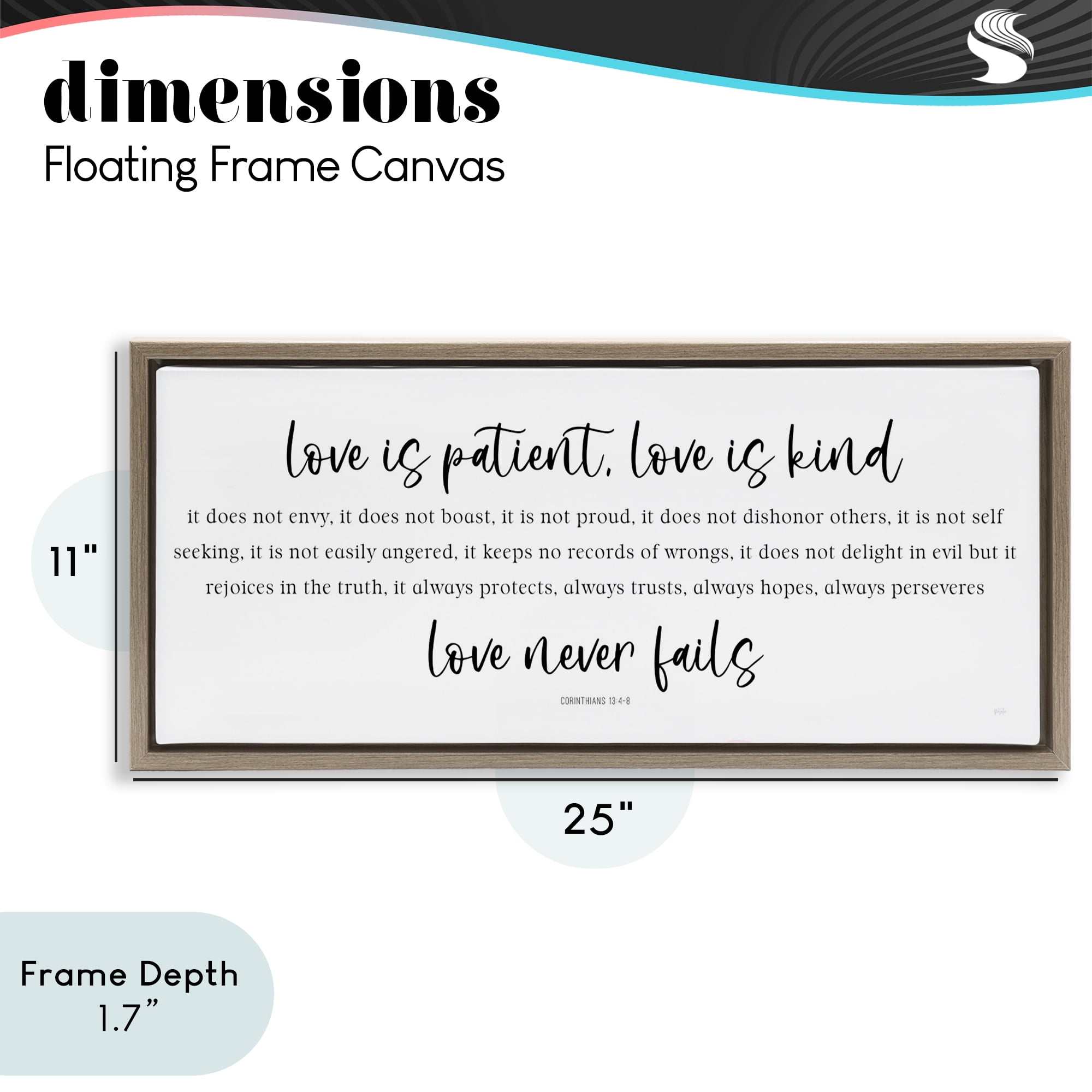 Stupell Industries Love Never Fails Proverb Brown Framed Floater Canvas Wall Art, design by Natalie Carpentieri