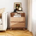 thumbnail image 2 of FIAKOA Modern Nightstand with Charging Station, Round Corner Bedside Table with 2 Drawers and Open Shelf, Small Night Stand for Bedroom, Living Room, Nursery, Dorm, Nature, 2 of 9