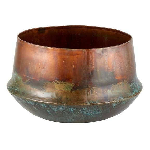 Rustic Copper and Aqua Patina Planter Pot or Home Decor, 9" wide with 7" Opening