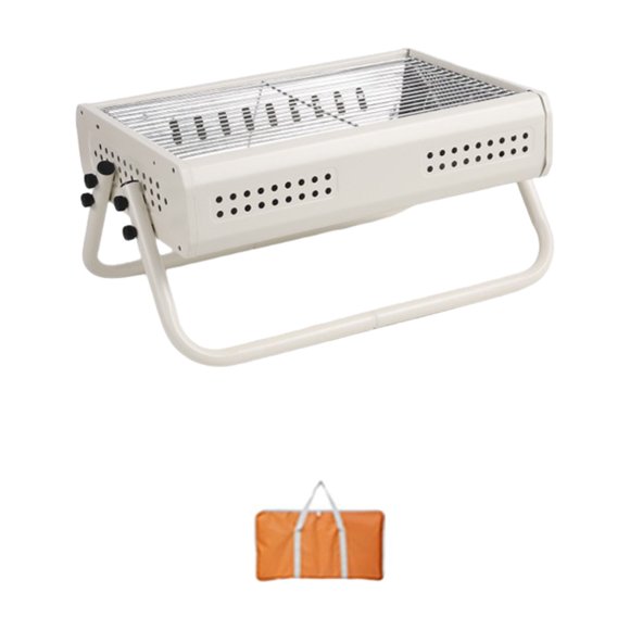 Compact 3-5 Person Charcoal BBQ Grill with Folding Portable Design, 430 Stainless Steel Construction, Efficient Ventilation System, 43x29CM Grilling Mesh, Includes Storage Bag - Moonlight White