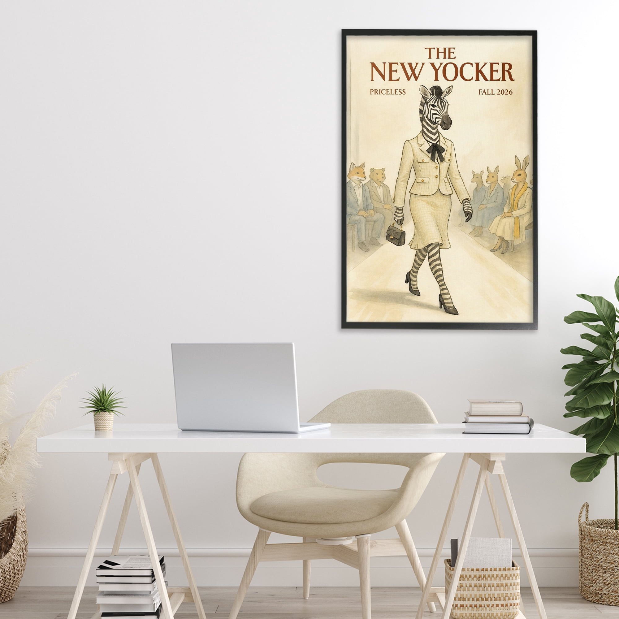 Stupell Industries New Yocker Zebra Model Black Framed Giclee Art, design by Grotto Studios